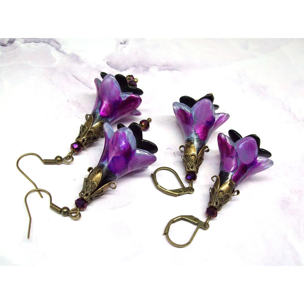 Purple Earrings Dangle, Flower Earrings, Flower Gifts for Her, Gift for Girlfrie